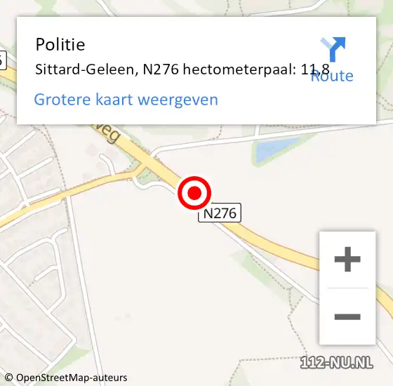 Locatie op kaart van de 112 melding: Politie Sittard-Geleen, N276 hectometerpaal: 11,8 op 21 januari 2023 00:19