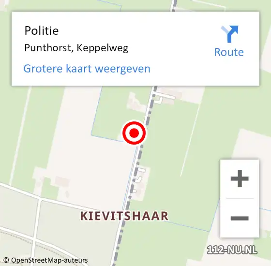 Locatie op kaart van de 112 melding: Politie Punthorst, Keppelweg op 21 januari 2023 11:48