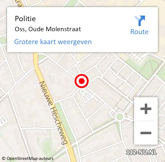 Locatie op kaart van de 112 melding: Politie Oss, Oude Molenstraat op 21 januari 2023 14:38
