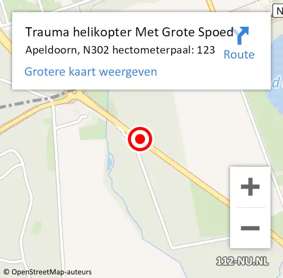 Locatie op kaart van de 112 melding: Trauma helikopter Met Grote Spoed Naar Apeldoorn, N302 hectometerpaal: 123 op 21 januari 2023 15:17