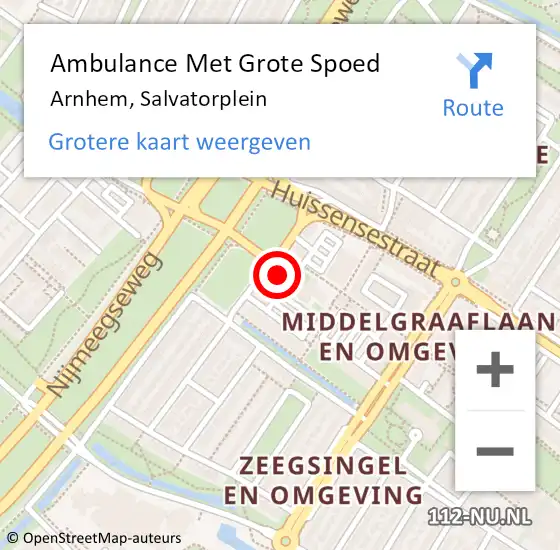 Locatie op kaart van de 112 melding: Ambulance Met Grote Spoed Naar Arnhem, Salvatorplein op 21 januari 2023 15:24