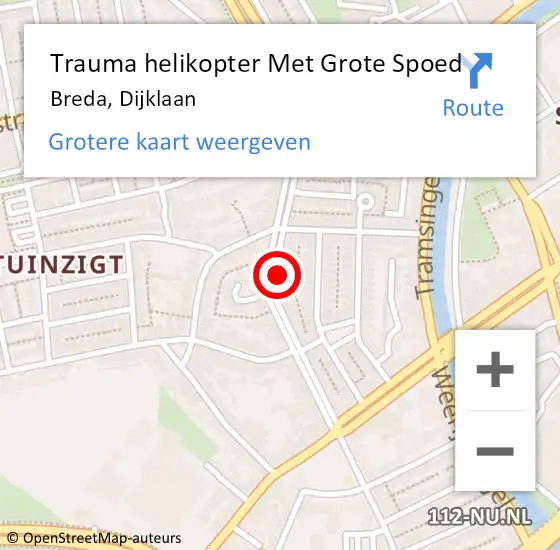 Locatie op kaart van de 112 melding: Trauma helikopter Met Grote Spoed Naar Breda, Dijklaan op 21 januari 2023 16:51