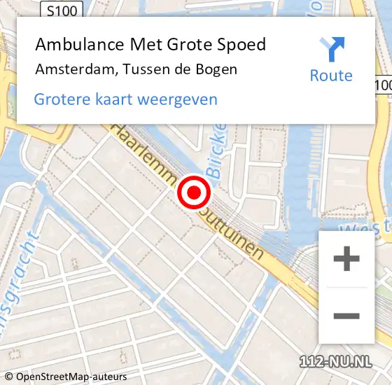 Locatie op kaart van de 112 melding: Ambulance Met Grote Spoed Naar Amsterdam, Tussen de Bogen op 21 januari 2023 20:08