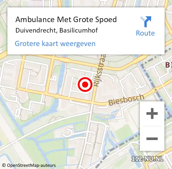Locatie op kaart van de 112 melding: Ambulance Met Grote Spoed Naar Duivendrecht, Basilicumhof op 21 januari 2023 21:16