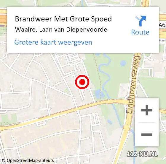 Locatie op kaart van de 112 melding: Brandweer Met Grote Spoed Naar Waalre, Laan van Diepenvoorde op 22 januari 2023 01:11