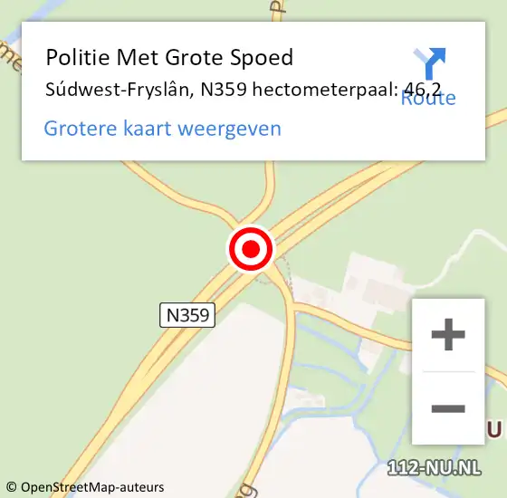 Locatie op kaart van de 112 melding: Politie Met Grote Spoed Naar Súdwest-Fryslân, N359 hectometerpaal: 46,2 op 22 januari 2023 02:19