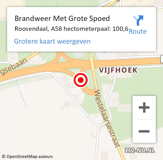 Locatie op kaart van de 112 melding: Brandweer Met Grote Spoed Naar Roosendaal, A58 hectometerpaal: 100,6 op 22 januari 2023 03:01