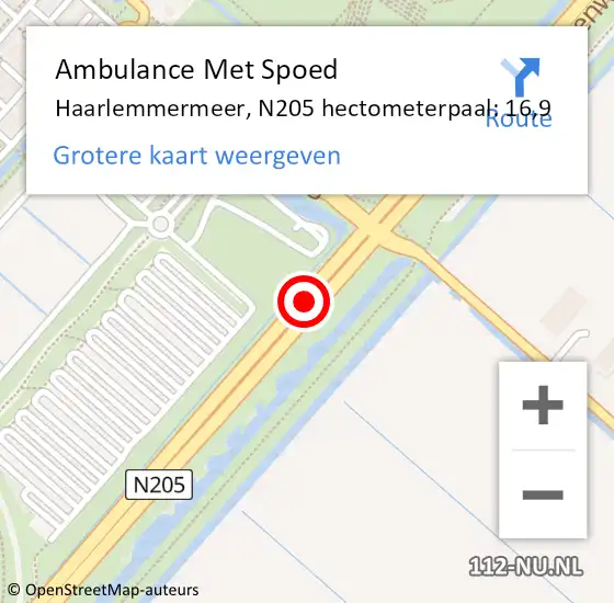 Locatie op kaart van de 112 melding: Ambulance Met Spoed Naar Haarlemmermeer, N205 hectometerpaal: 16,9 op 22 januari 2023 05:42