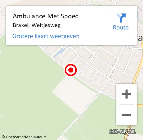 Locatie op kaart van de 112 melding: Ambulance Met Spoed Naar Brakel, Weitjesweg op 22 januari 2023 06:22