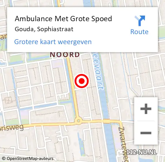Locatie op kaart van de 112 melding: Ambulance Met Grote Spoed Naar Gouda, Sophiastraat op 22 januari 2023 06:34