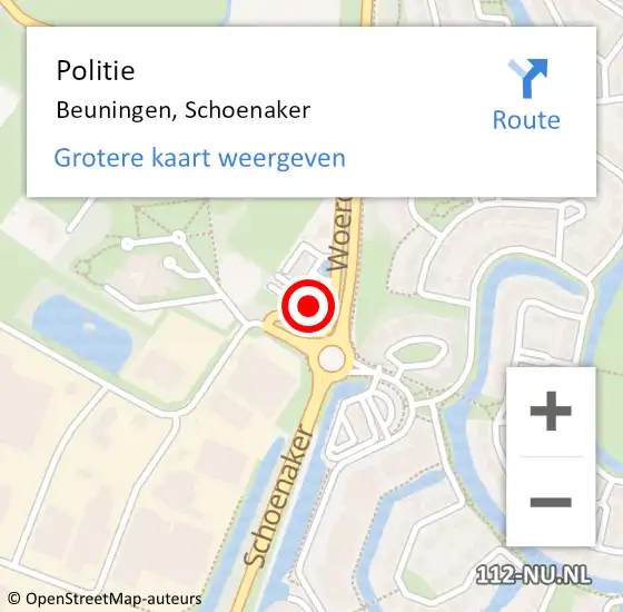 Locatie op kaart van de 112 melding: Politie Beuningen, Schoenaker op 22 januari 2023 16:26