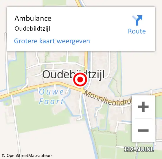 Locatie op kaart van de 112 melding: Ambulance Oudebildtzijl op 22 januari 2023 18:25