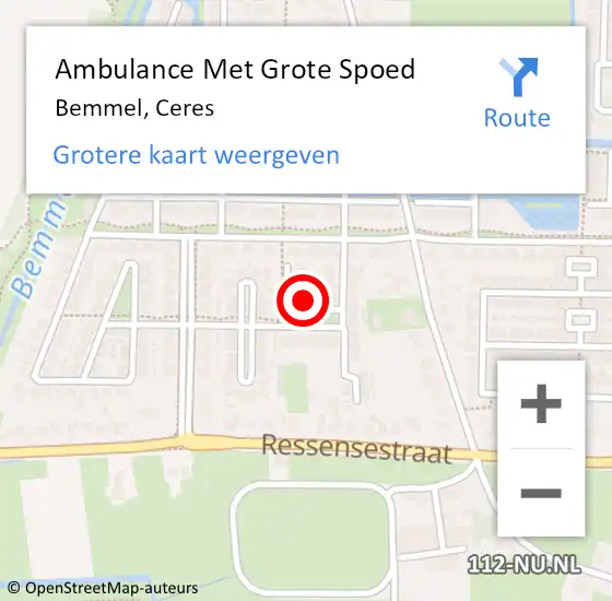 Locatie op kaart van de 112 melding: Ambulance Met Grote Spoed Naar Bemmel, Ceres op 22 januari 2023 21:13