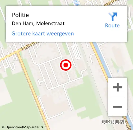 Locatie op kaart van de 112 melding: Politie Den Ham, Molenstraat op 22 januari 2023 22:19