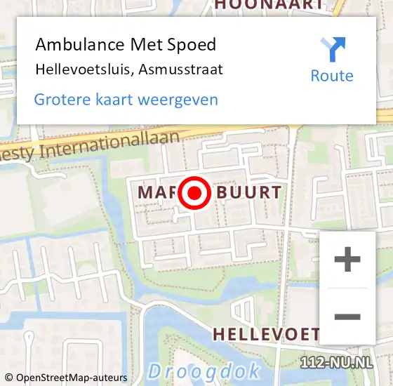 Locatie op kaart van de 112 melding: Ambulance Met Spoed Naar Hellevoetsluis, Asmusstraat op 23 januari 2023 06:13