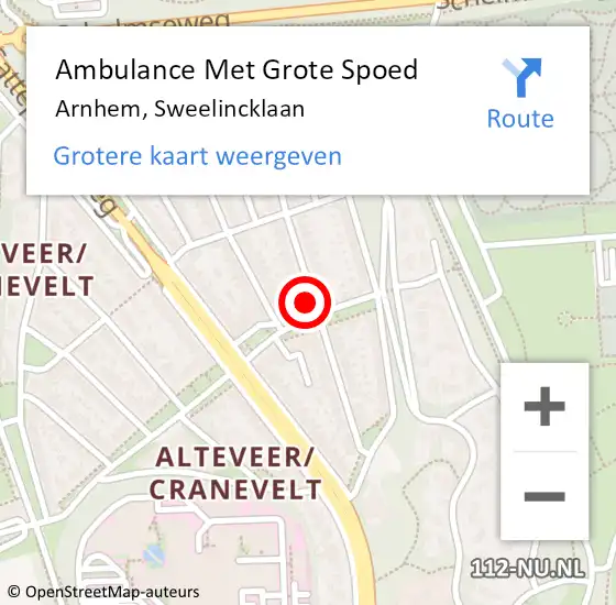 Locatie op kaart van de 112 melding: Ambulance Met Grote Spoed Naar Arnhem, Sweelincklaan op 23 januari 2023 07:49