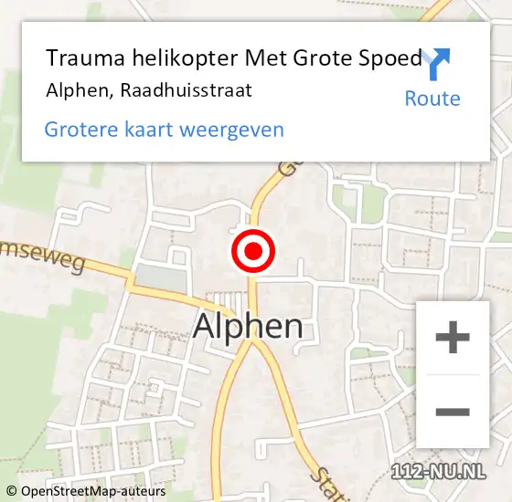 Locatie op kaart van de 112 melding: Trauma helikopter Met Grote Spoed Naar Alphen, Raadhuisstraat op 23 januari 2023 08:35