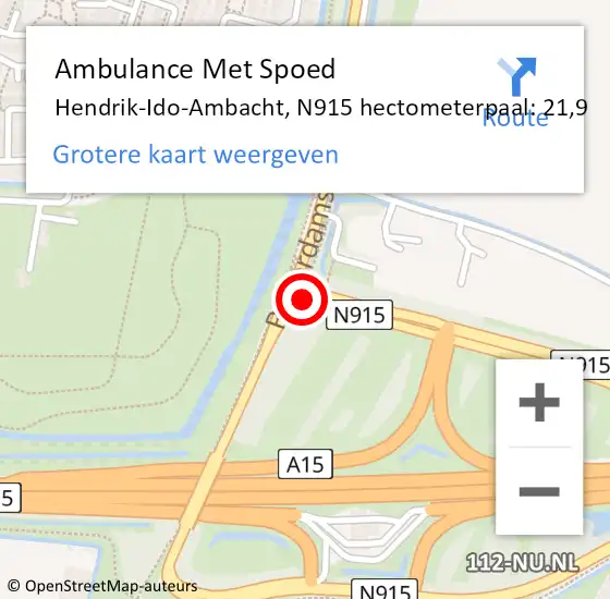 Locatie op kaart van de 112 melding: Ambulance Met Spoed Naar Hendrik-Ido-Ambacht, N915 hectometerpaal: 21,9 op 23 januari 2023 11:05