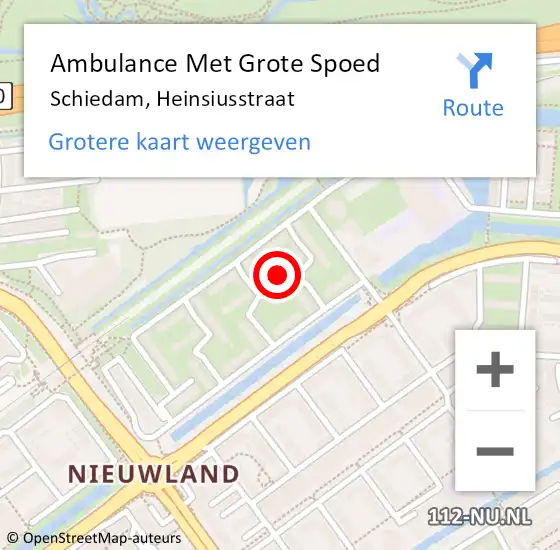 Locatie op kaart van de 112 melding: Ambulance Met Grote Spoed Naar Schiedam, Heinsiusstraat op 23 januari 2023 12:52
