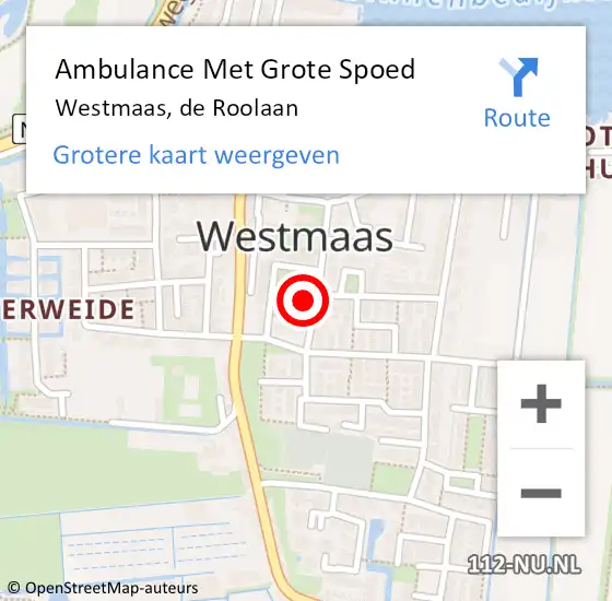 Locatie op kaart van de 112 melding: Ambulance Met Grote Spoed Naar Westmaas, de Roolaan op 23 januari 2023 12:55