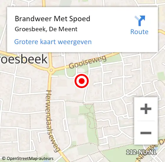 Locatie op kaart van de 112 melding: Brandweer Met Spoed Naar Groesbeek, De Meent op 23 januari 2023 16:24