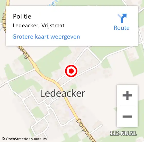 Locatie op kaart van de 112 melding: Politie Ledeacker, Vrijstraat op 24 januari 2023 07:59