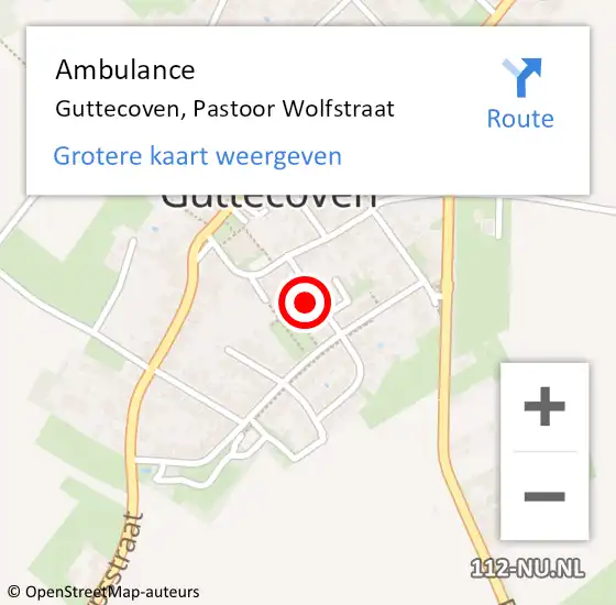 Locatie op kaart van de 112 melding: Ambulance Guttecoven, Pastoor Wolfstraat op 13 augustus 2014 10:18