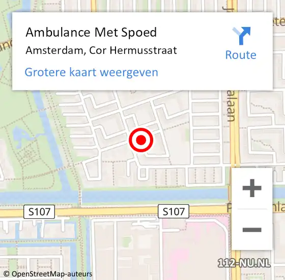 Locatie op kaart van de 112 melding: Ambulance Met Spoed Naar Amsterdam, Cor Hermusstraat op 24 januari 2023 11:45