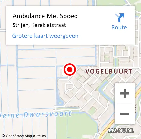Locatie op kaart van de 112 melding: Ambulance Met Spoed Naar Strijen, Karekietstraat op 24 januari 2023 12:16