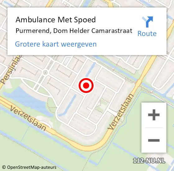 Locatie op kaart van de 112 melding: Ambulance Met Spoed Naar Purmerend, Dom Helder Camarastraat op 24 januari 2023 14:14