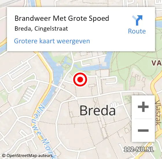 Locatie op kaart van de 112 melding: Brandweer Met Grote Spoed Naar Breda, Cingelstraat op 24 januari 2023 16:21