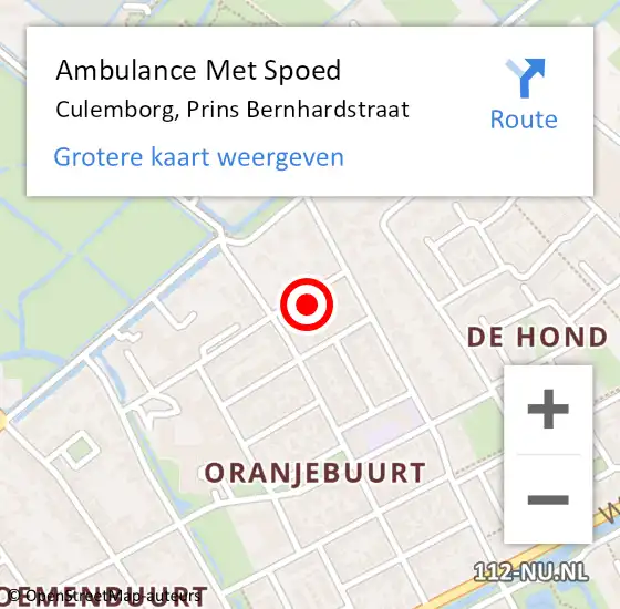Locatie op kaart van de 112 melding: Ambulance Met Spoed Naar Culemborg, Prins Bernhardstraat op 24 januari 2023 16:39