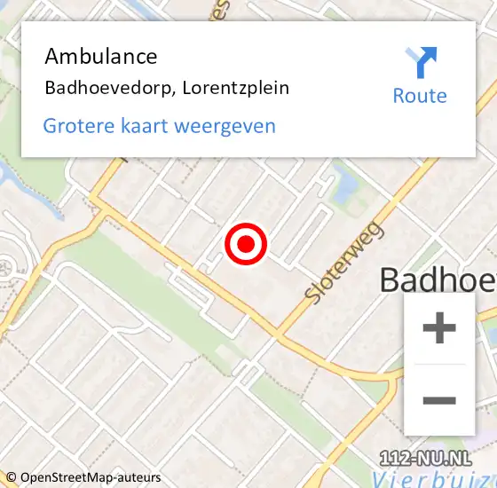 Locatie op kaart van de 112 melding: Ambulance Badhoevedorp, Lorentzplein op 24 januari 2023 19:11