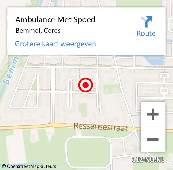 Locatie op kaart van de 112 melding: Ambulance Met Spoed Naar Bemmel, Ceres op 24 januari 2023 20:25