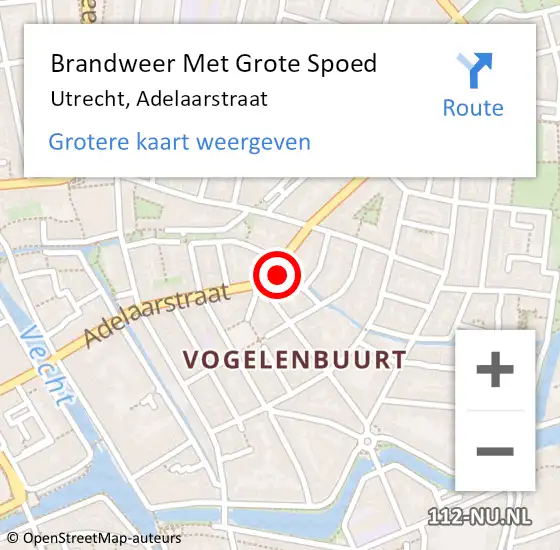 Locatie op kaart van de 112 melding: Brandweer Met Grote Spoed Naar Utrecht, Adelaarstraat op 24 januari 2023 21:14