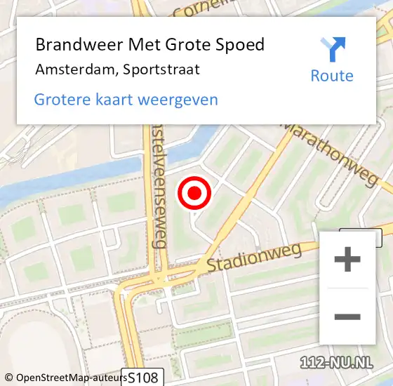 Locatie op kaart van de 112 melding: Brandweer Met Grote Spoed Naar Amsterdam, Sportstraat op 24 januari 2023 22:54