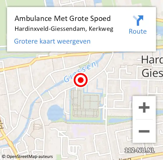 Locatie op kaart van de 112 melding: Ambulance Met Grote Spoed Naar Hardinxveld-Giessendam, Kerkweg op 25 januari 2023 03:25
