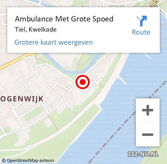 Locatie op kaart van de 112 melding: Ambulance Met Grote Spoed Naar Tiel, Kwelkade op 25 januari 2023 07:52