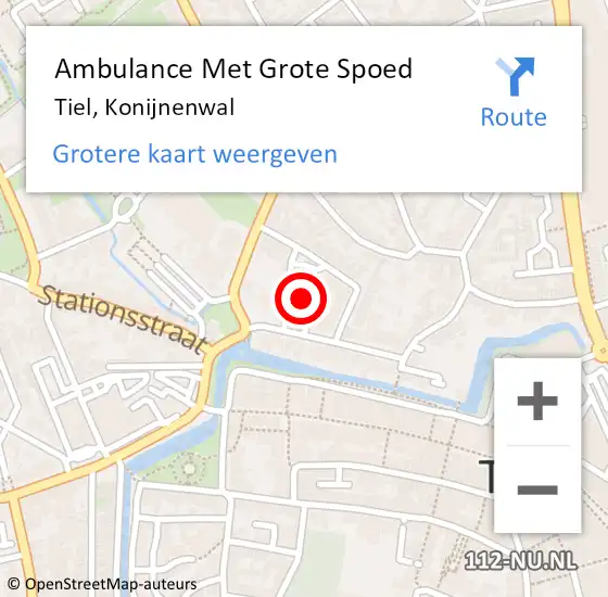 Locatie op kaart van de 112 melding: Ambulance Met Grote Spoed Naar Tiel, Konijnenwal op 25 januari 2023 10:03