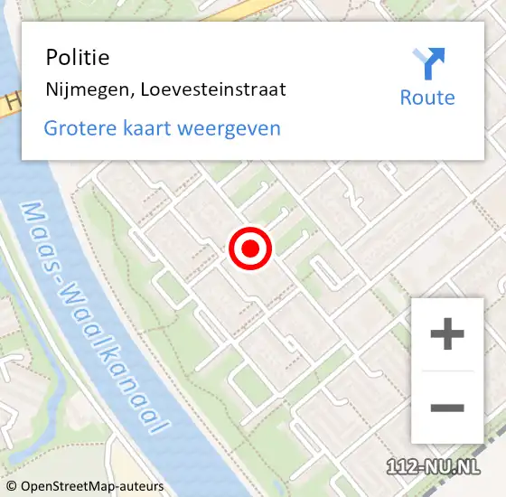 Locatie op kaart van de 112 melding: Politie Nijmegen, Loevesteinstraat op 25 januari 2023 10:31