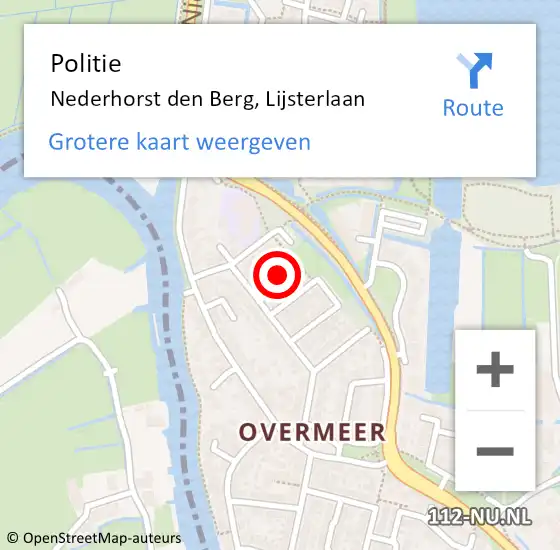 Locatie op kaart van de 112 melding: Politie Nederhorst den Berg, Lijsterlaan op 25 januari 2023 10:56