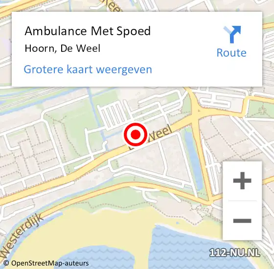 Locatie op kaart van de 112 melding: Ambulance Met Spoed Naar Hoorn, De Weel op 25 januari 2023 11:54
