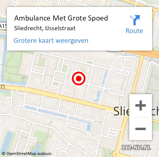 Locatie op kaart van de 112 melding: Ambulance Met Grote Spoed Naar Sliedrecht, IJsselstraat op 25 januari 2023 13:15