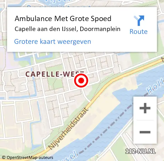 Locatie op kaart van de 112 melding: Ambulance Met Grote Spoed Naar Capelle aan den IJssel, Doormanplein op 25 januari 2023 13:28