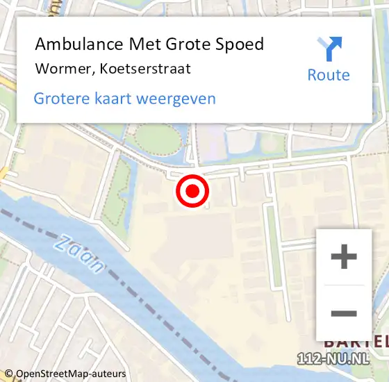 Locatie op kaart van de 112 melding: Ambulance Met Grote Spoed Naar Wormer, Koetserstraat op 25 januari 2023 13:33