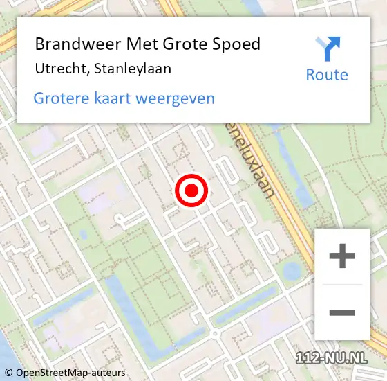 Locatie op kaart van de 112 melding: Brandweer Met Grote Spoed Naar Utrecht, Stanleylaan op 25 januari 2023 14:47