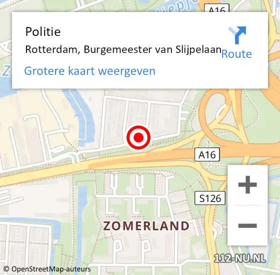 Locatie op kaart van de 112 melding: Politie Rotterdam, Burgemeester van Slijpelaan op 25 januari 2023 14:54