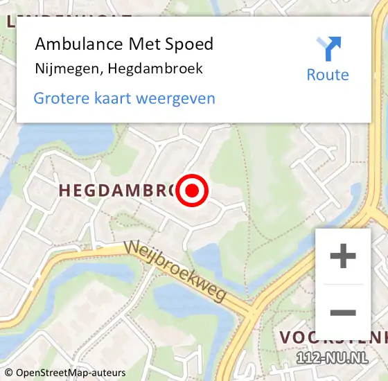 Locatie op kaart van de 112 melding: Ambulance Met Spoed Naar Nijmegen, Hegdambroek op 25 januari 2023 15:27