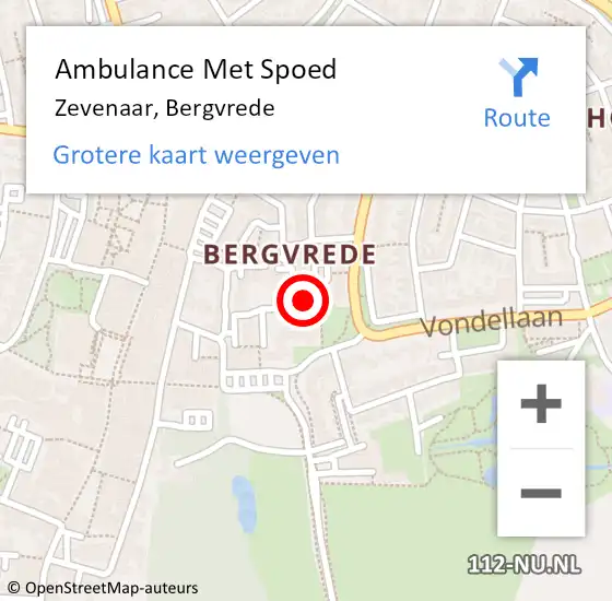 Locatie op kaart van de 112 melding: Ambulance Met Spoed Naar Zevenaar, Bergvrede op 25 januari 2023 15:54