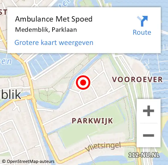 Locatie op kaart van de 112 melding: Ambulance Met Spoed Naar Medemblik, Parklaan op 25 januari 2023 18:03